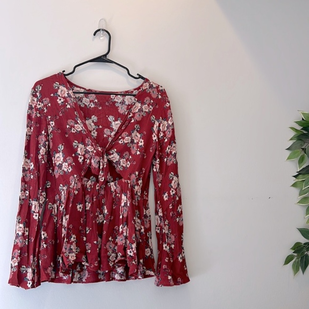 American Eagle Outfitters Tie Front Long Sleeve Top